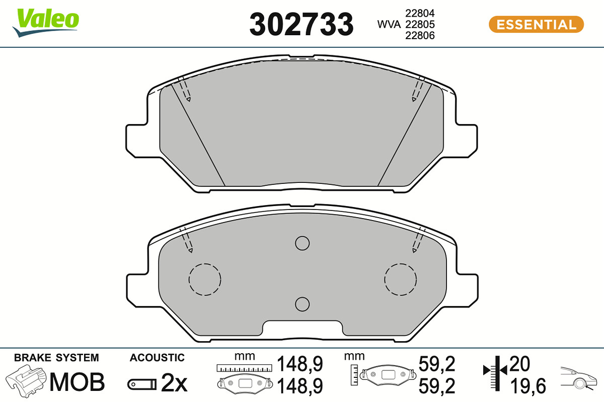 Kit pastiglie freno, Freno a disco - 302733 VALEO